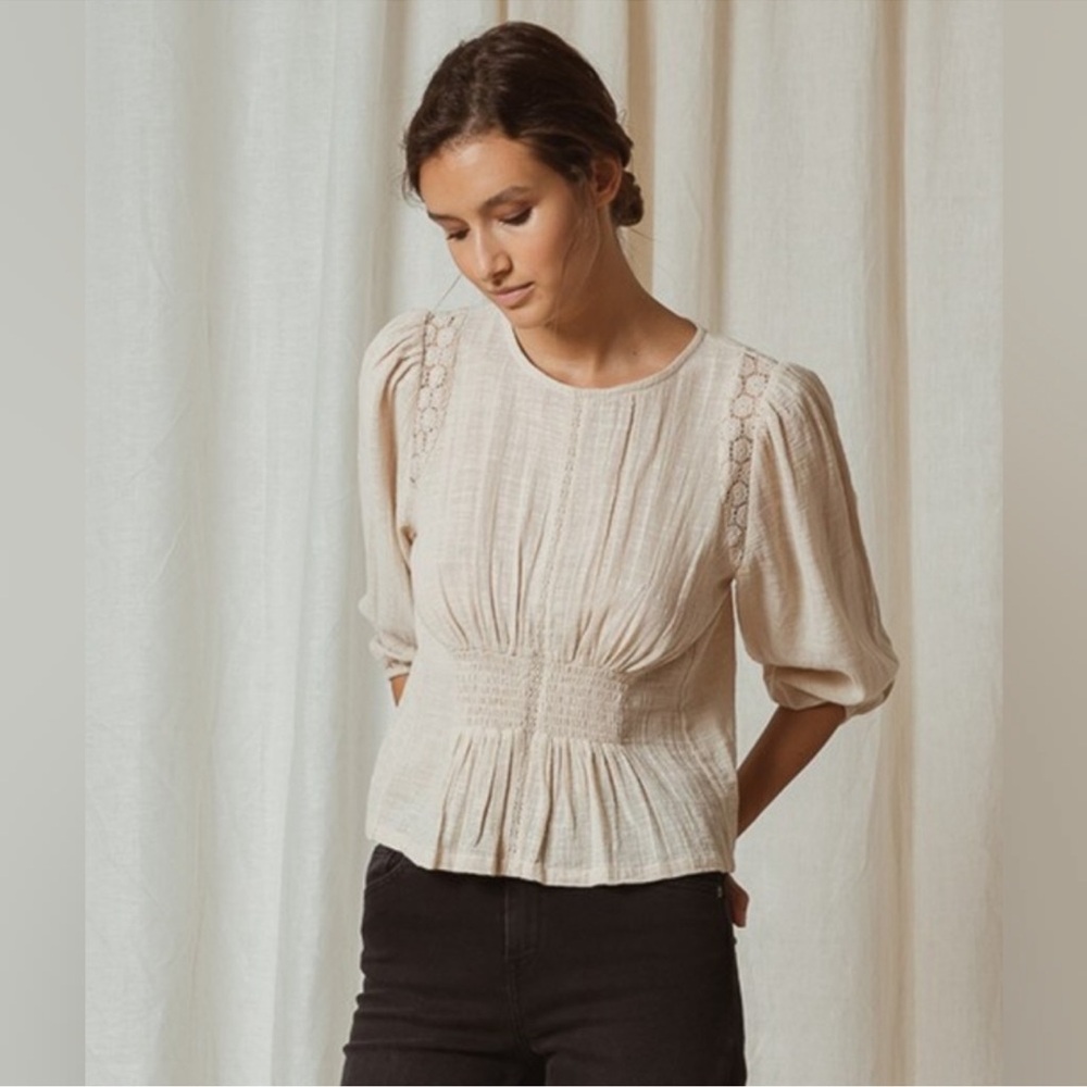 Indi & Cold Cream Puff Sleeve Cotten Blouse